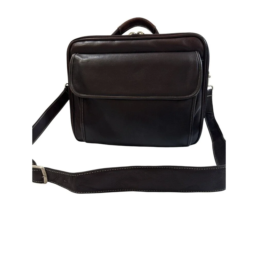 LATICO Travel Brown Leather Briefcase Laptop Portable Adjustable Shoulder Strap